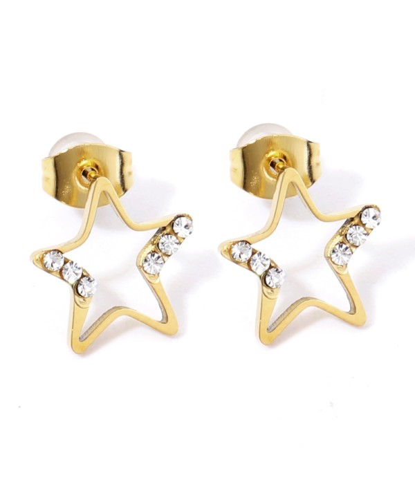 Pendientes dorados con estrella y detalles en circonitas