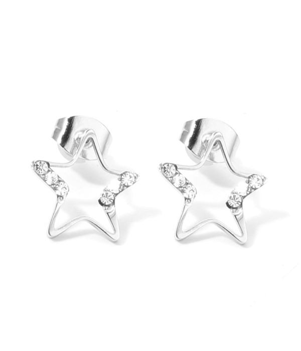 Pendientes plateados con estrella y detalles en circonitas