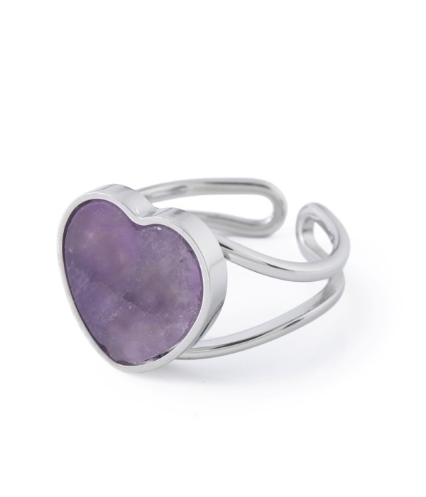 Anillo plateado con corazón de jade