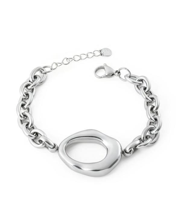 Pulsera plateada de cadena con aro irregular
