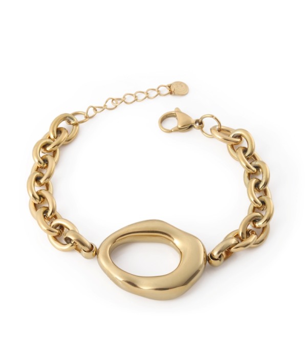 Pulsera dorada de cadena con aro irregular