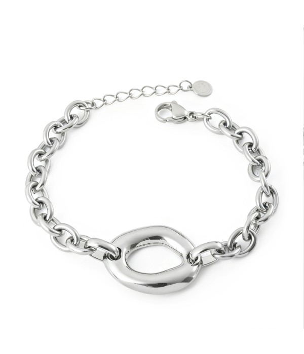 Pulsera plateada de cadena con eslabón central irregular