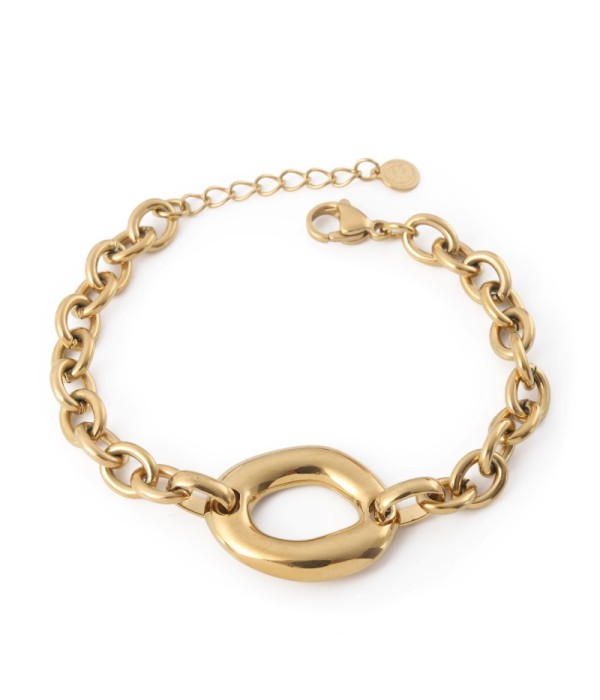 Pulsera dorada de cadena con eslabón central...