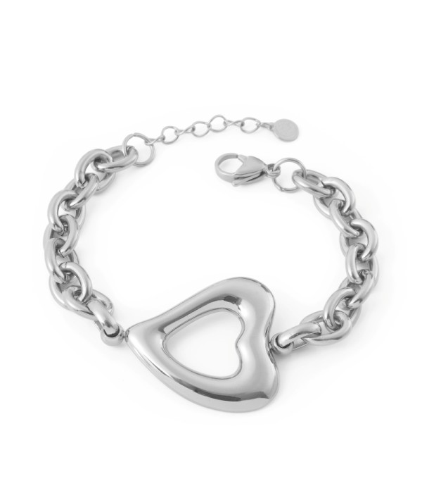 Pulsera plateada con corazón hueco