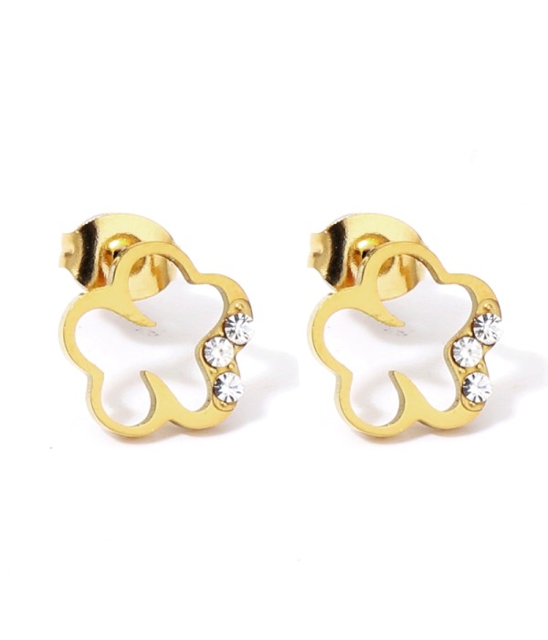 Pendientes dorados con flor y detalles en circonitas