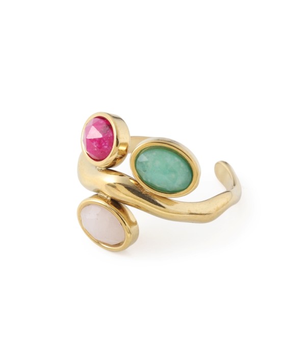 Anillo dorado con jade tricolor