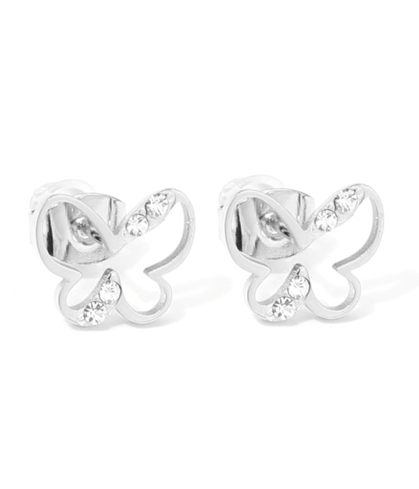 Pendientes plateados con mariposa y detalles en circonitas