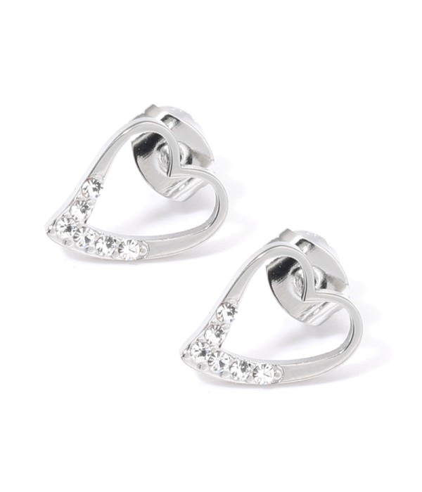 Pendientes plateados con corazón y detalles en circonitas