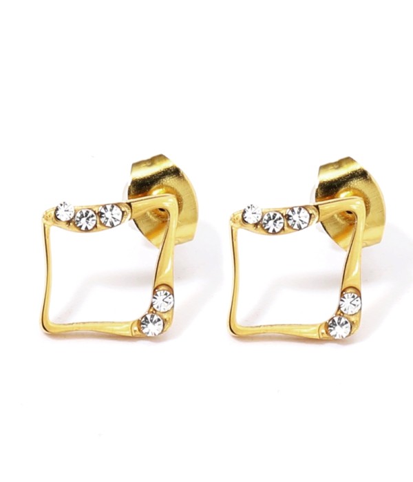 Pendientes dorados con rombo y detalles en circonitas