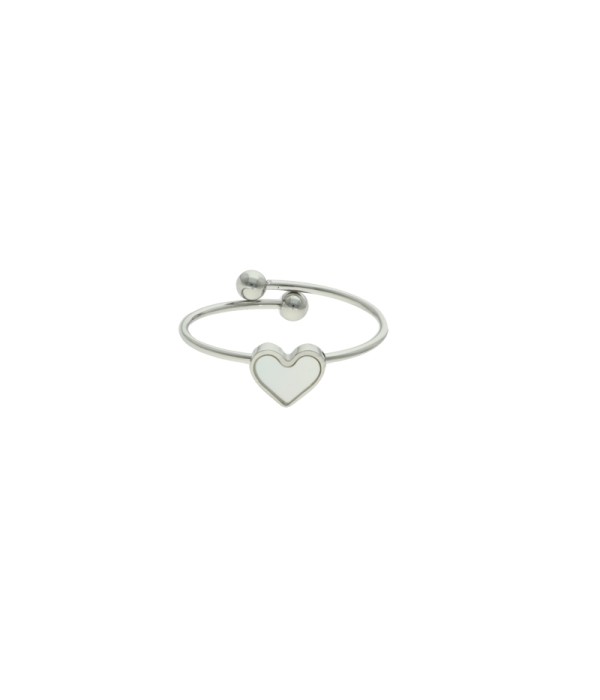 Anillo plateado con corazón de nácar