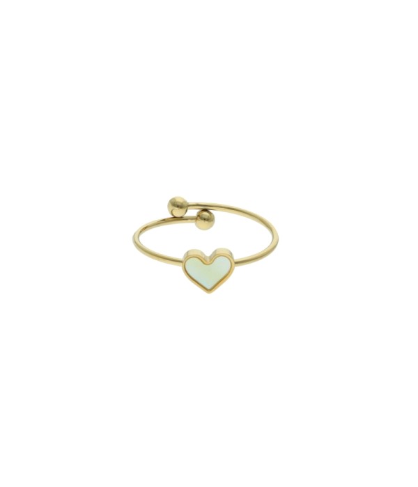 Anillo dorado con corazón de nácar