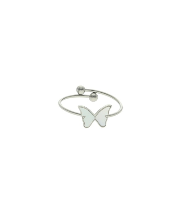 Anillo plateado con mariposa de nácar