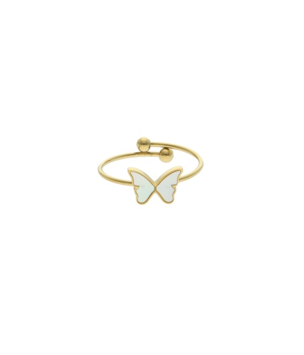 Anillo dorado con mariposa de nácar