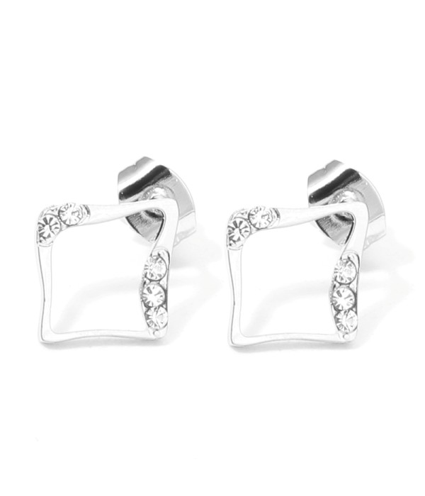 Pendientes plateados con rombo y detalles en circonitas
