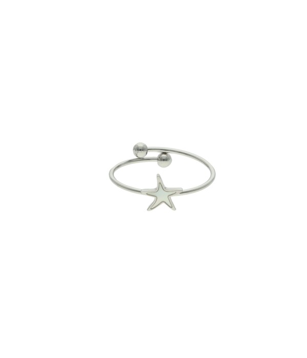 Anillo plateado con estrella de mar de nácar