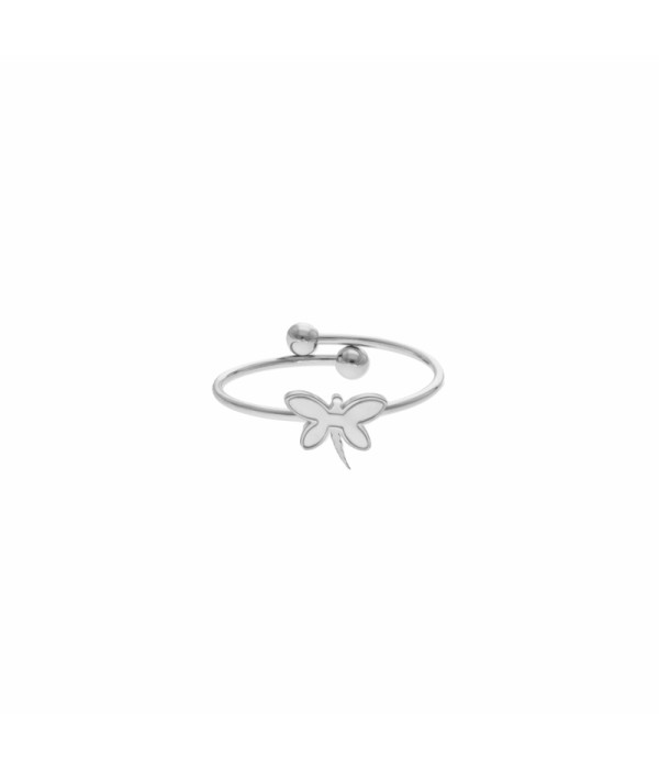 Anillo plateado con libélula de nácar