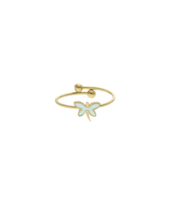 Anillo dorado con libélula de nácar