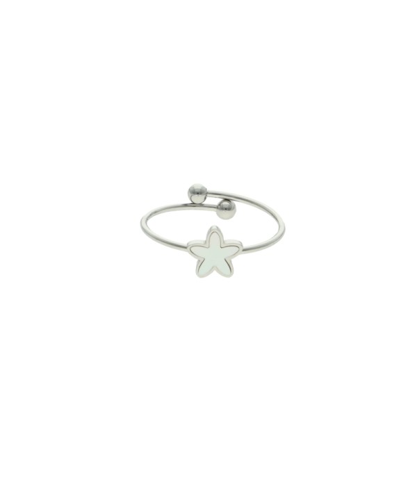 Anillo plateado con estrella de mar de nácar