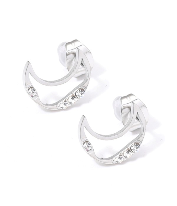 Pendientes plateados con luna y detalles en circonitas