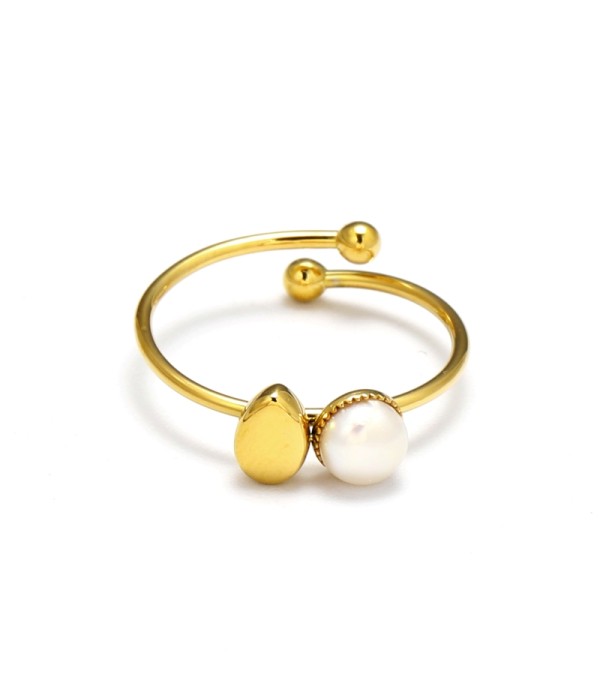 Anillo con perla y gota de agua