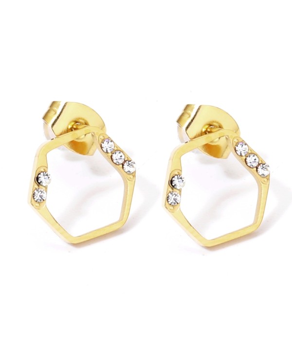 Pendientes dorados con polígono y detalles en circonitas
