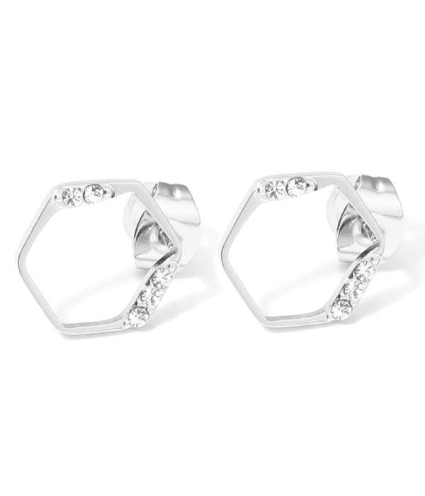Pendientes plateados con polígono y detalles en circonitas