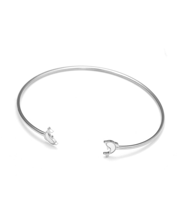 Pulsera rígida plateada con delfín de nácar