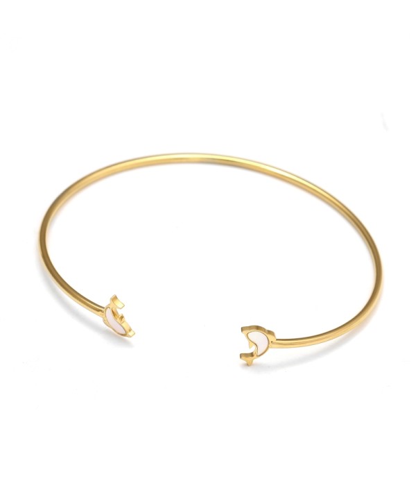 Pulsera rígida dorada con delfín de nácar