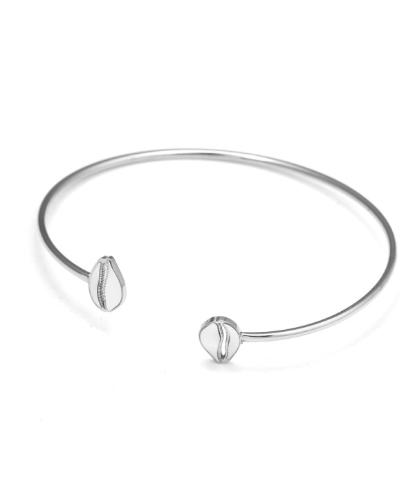 Pulsera rígida plateada con concha de nácar