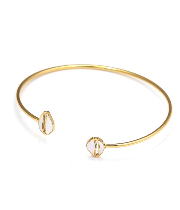 Pulsera rígida dorada con concha de nácar