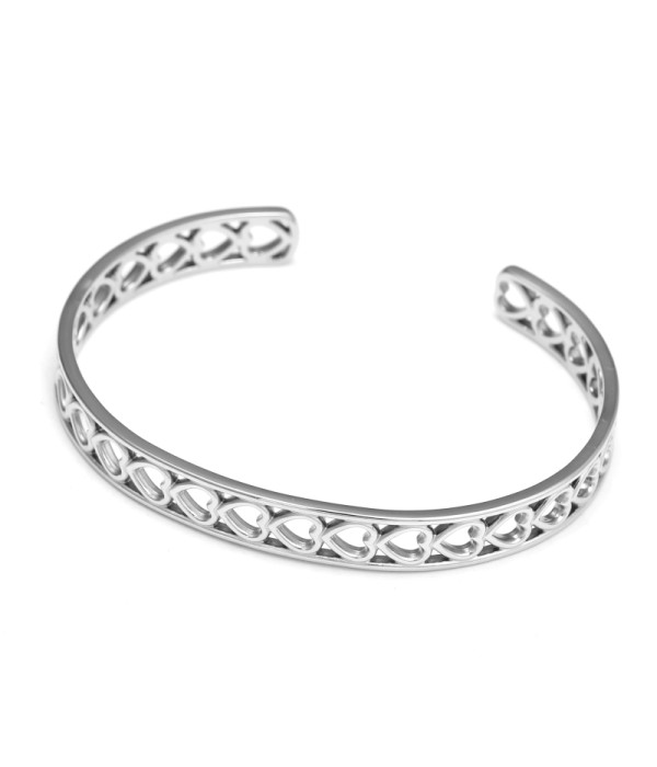 Pulsera rígida plateada de corazones