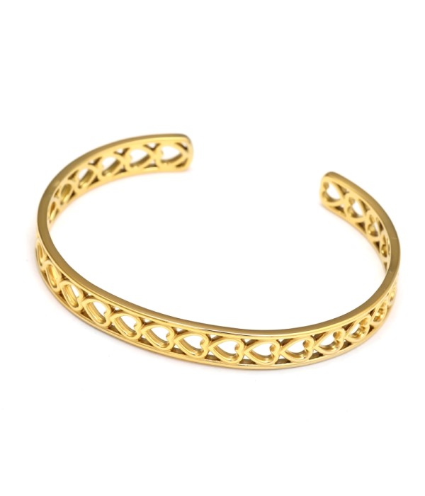 Pulsera rígida dorada de corazones