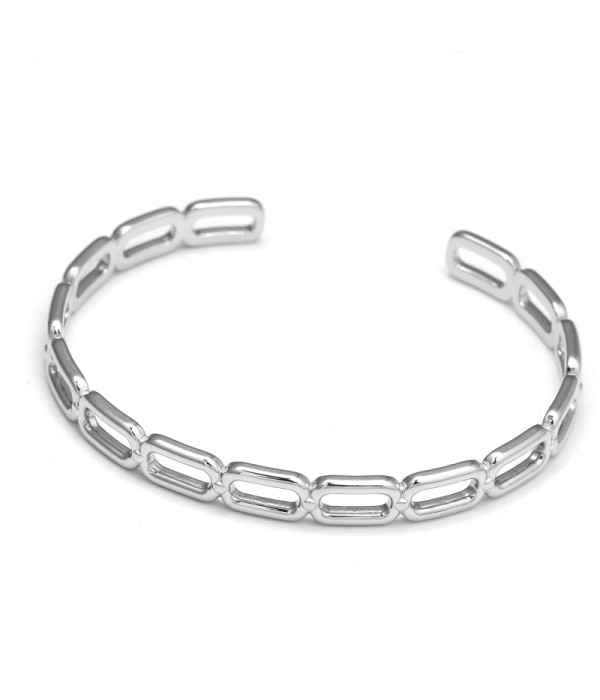 Pulsera rígida plateada de óvalos