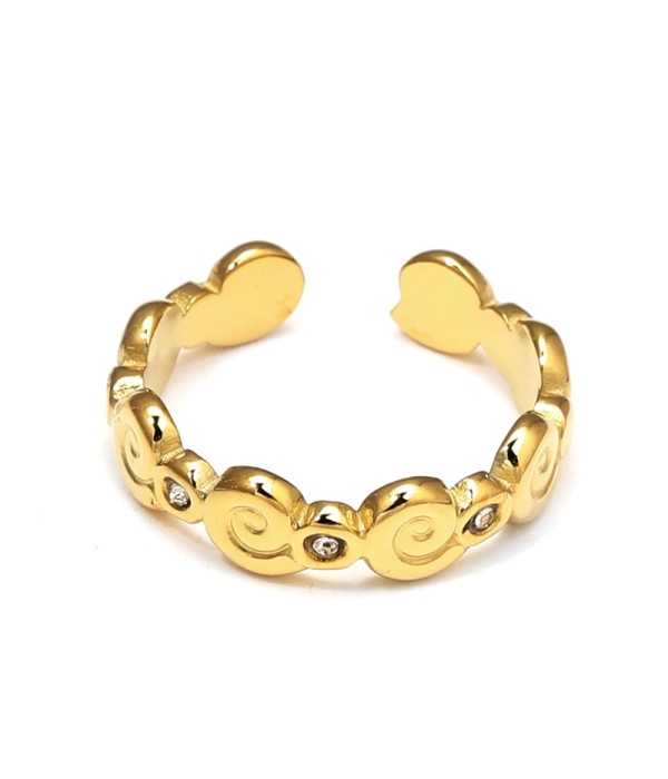 Anillo dorado de espirales con circonitas