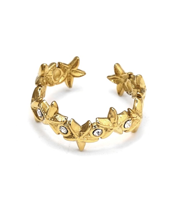 Anillo dorado de estrellas con circonitas