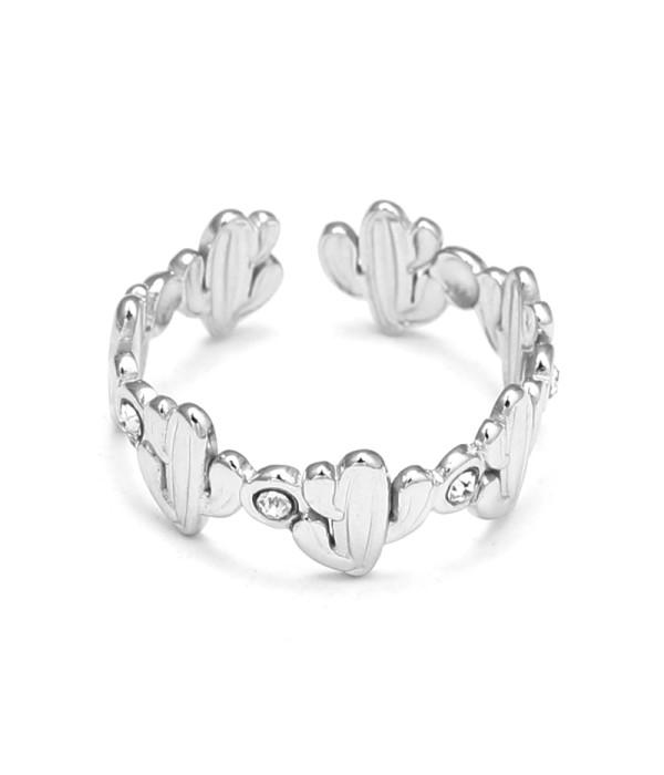 Anillo plateado de cactus con circonitas