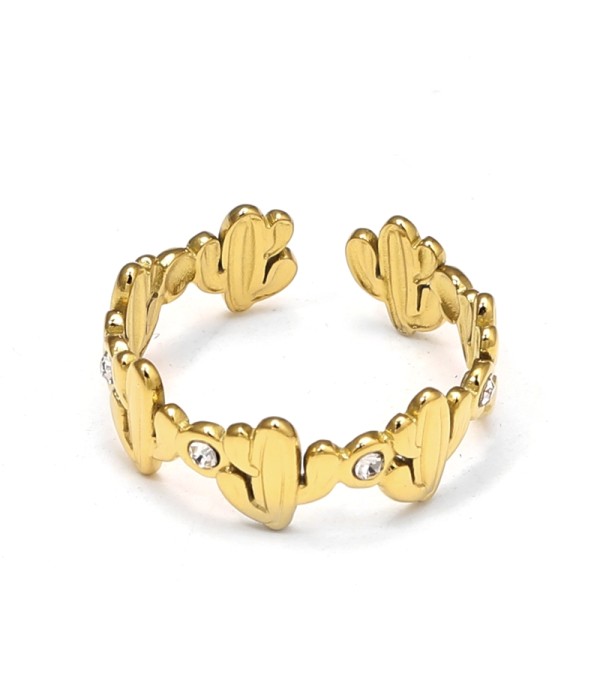 Anillo dorado de cactus con circonitas