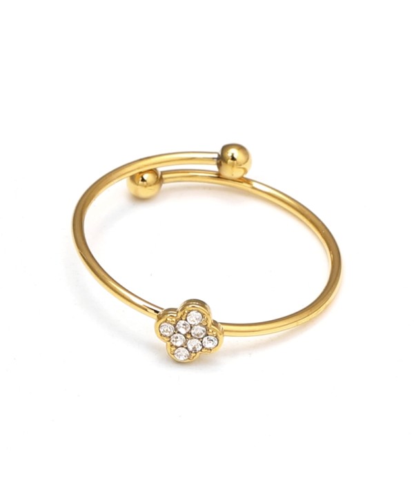 Anillo dorado con trébol de cuatro hojas y...