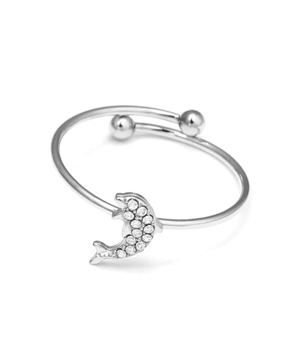 Anillo plateado con delfín y circonitas