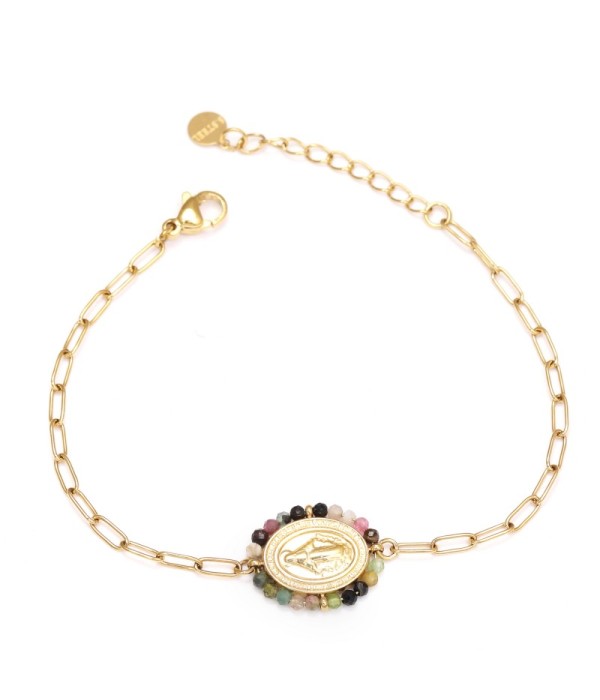 Pulsera dorada de la Virgen con piedras naturales