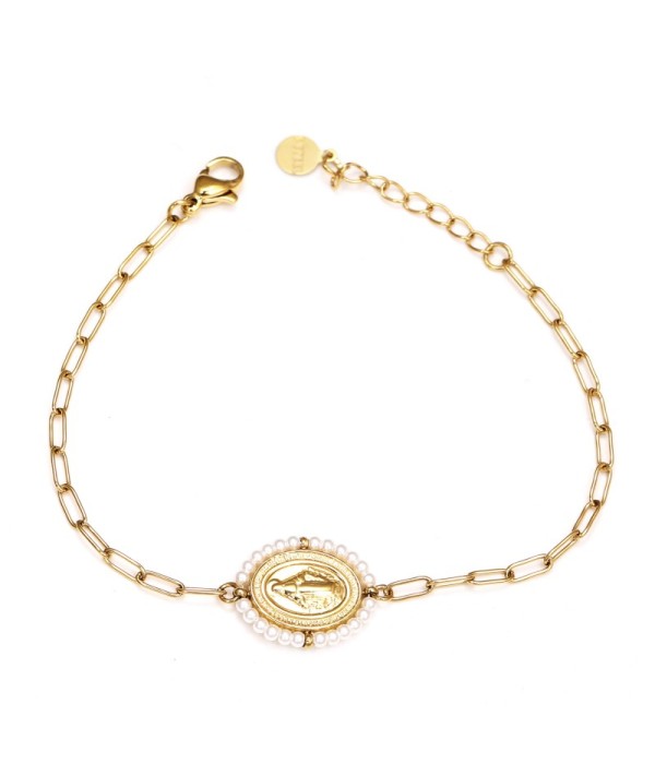 Pulsera dorada de la Virgen con piedras naturales