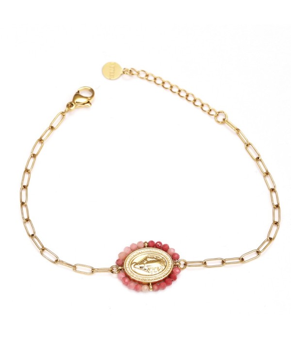 Pulsera dorada de la Virgen con piedras naturales