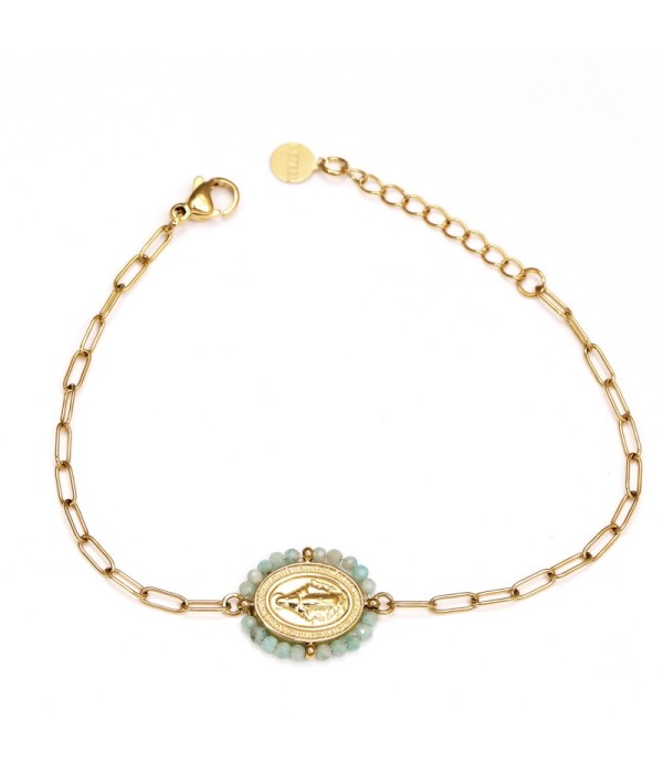Pulsera dorada de la Virgen con piedras naturales