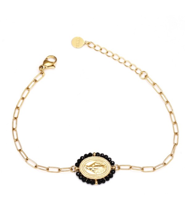Pulsera dorada de la Virgen con piedras naturales