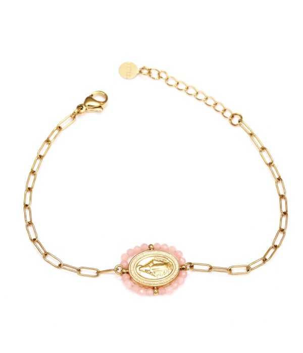 Pulsera dorada de la Virgen con piedras naturales