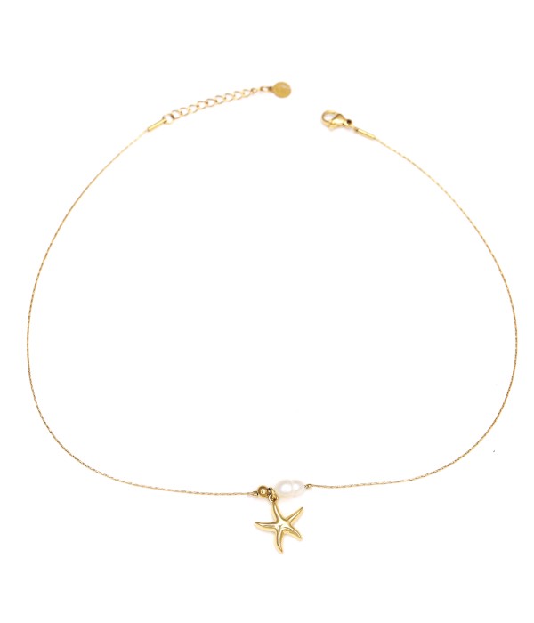 Collar dorado con estrella de mar y perla