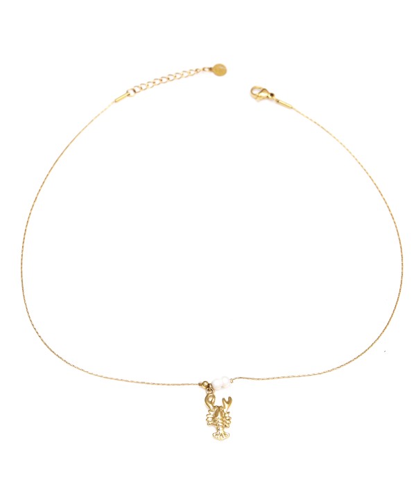 Collar dorado con langosta y perla