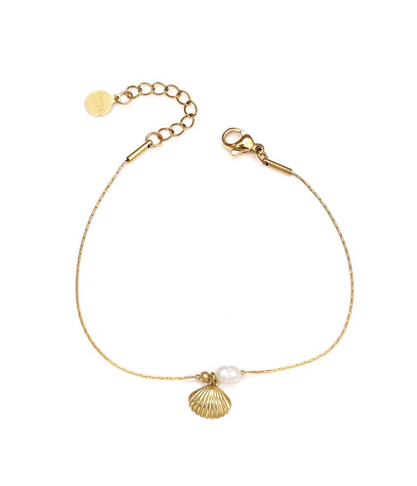 Pulsera dorada con concha y perla