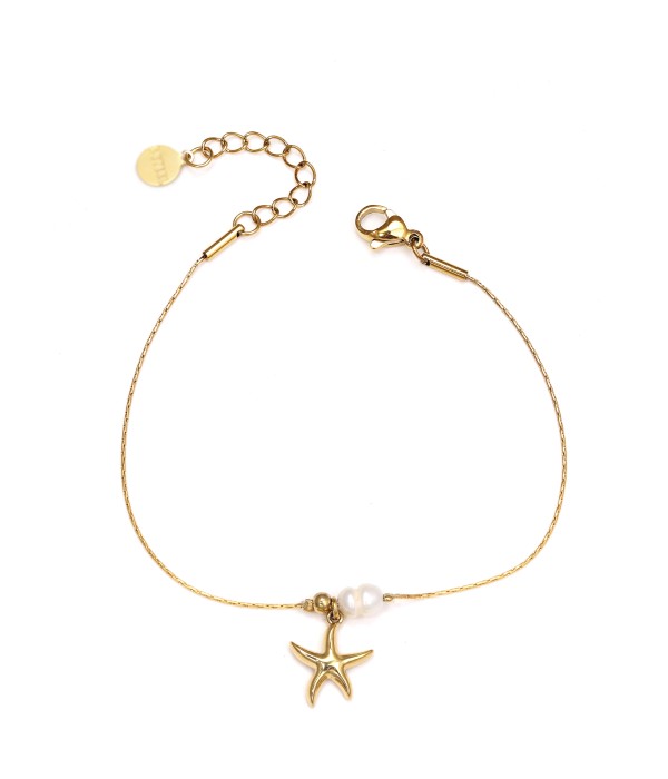 Pulsera dorada con estrella de mar y perla