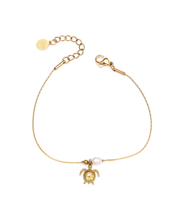 Pulsera dorada con tortuga y perla